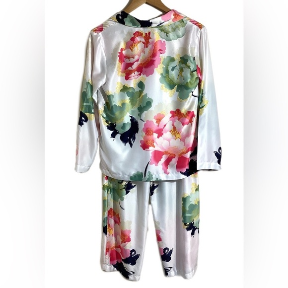 Natori Womens Floral Satin 2pc Pajama Set Size S Designer Chic Silky Ankle Pant - Picture 2 of 16